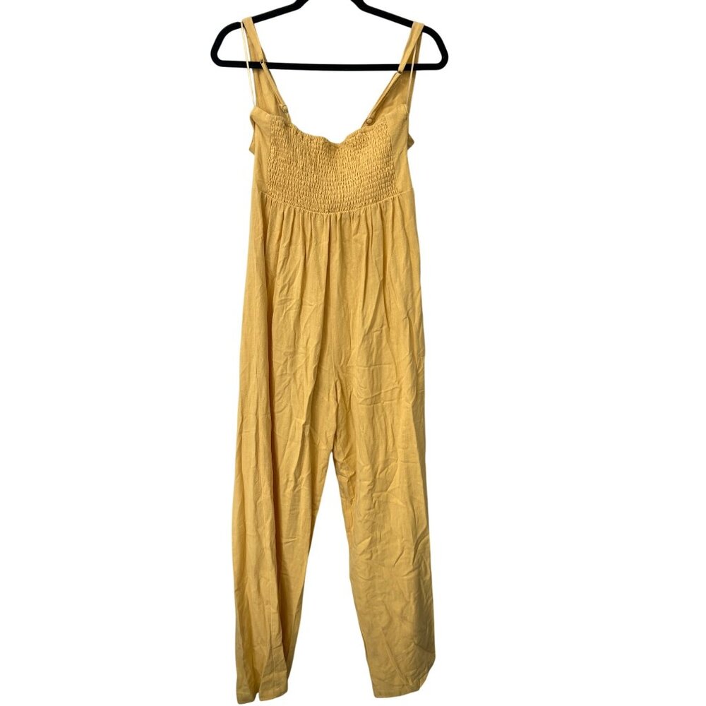 Audrey Parks Francescas Sleeveless Jumpsuit Womens Large Smocked Back Yellow NEW